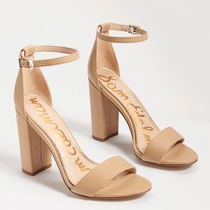 Sam Edelman Yaro Block Heel Sandal in Soft Beige Leather